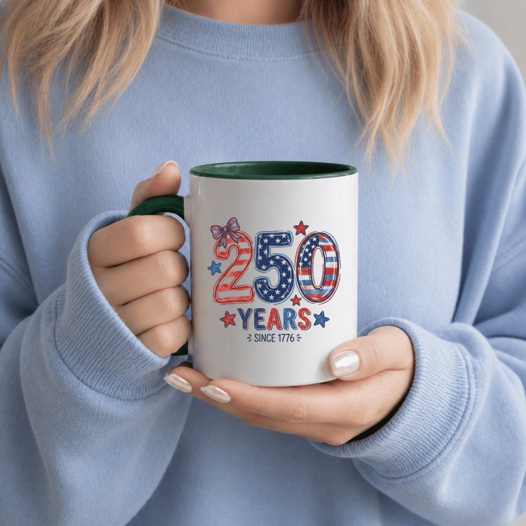 250 Years Since 1776 Accent Mug – Patriotic 4th of July Gift, Independence Day Keepsake - lifestyle view